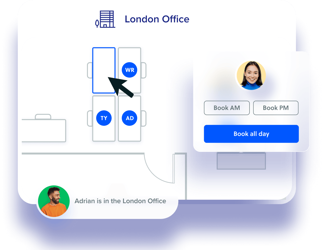 Interactive desk booking floor plan of the London office
